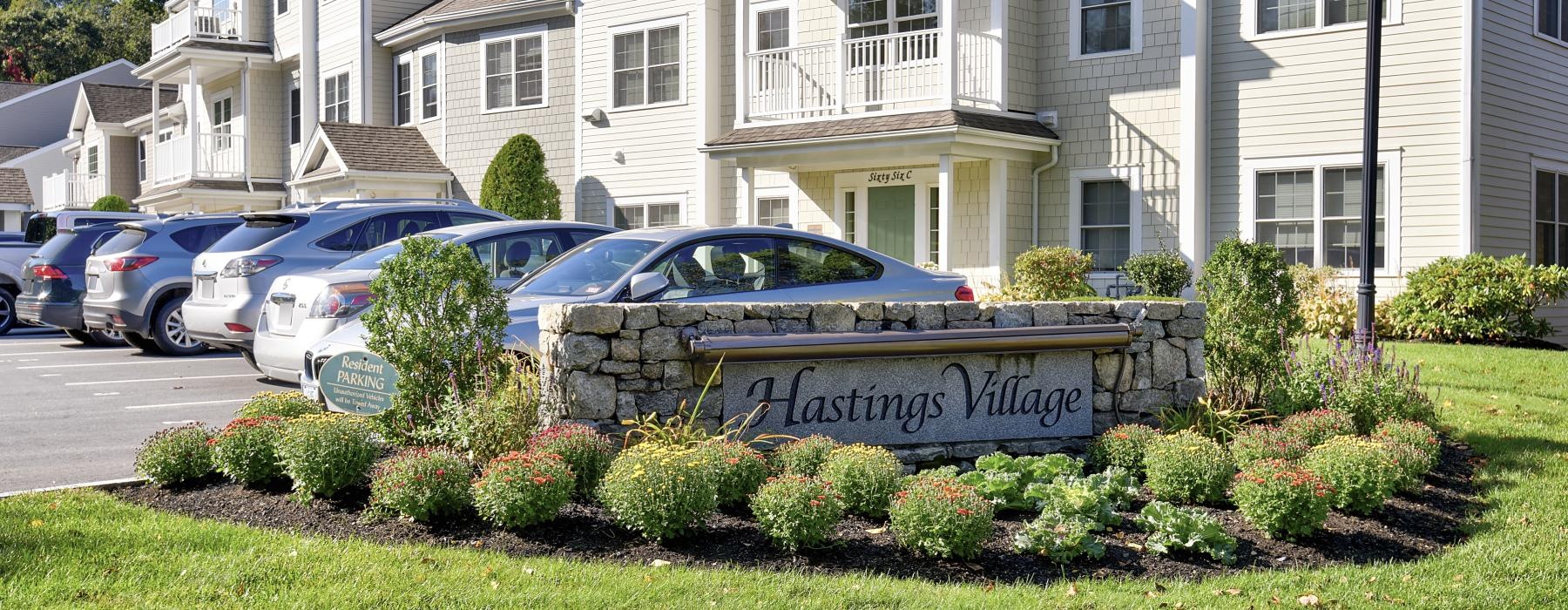 Hastings Village stone sign at property entrance